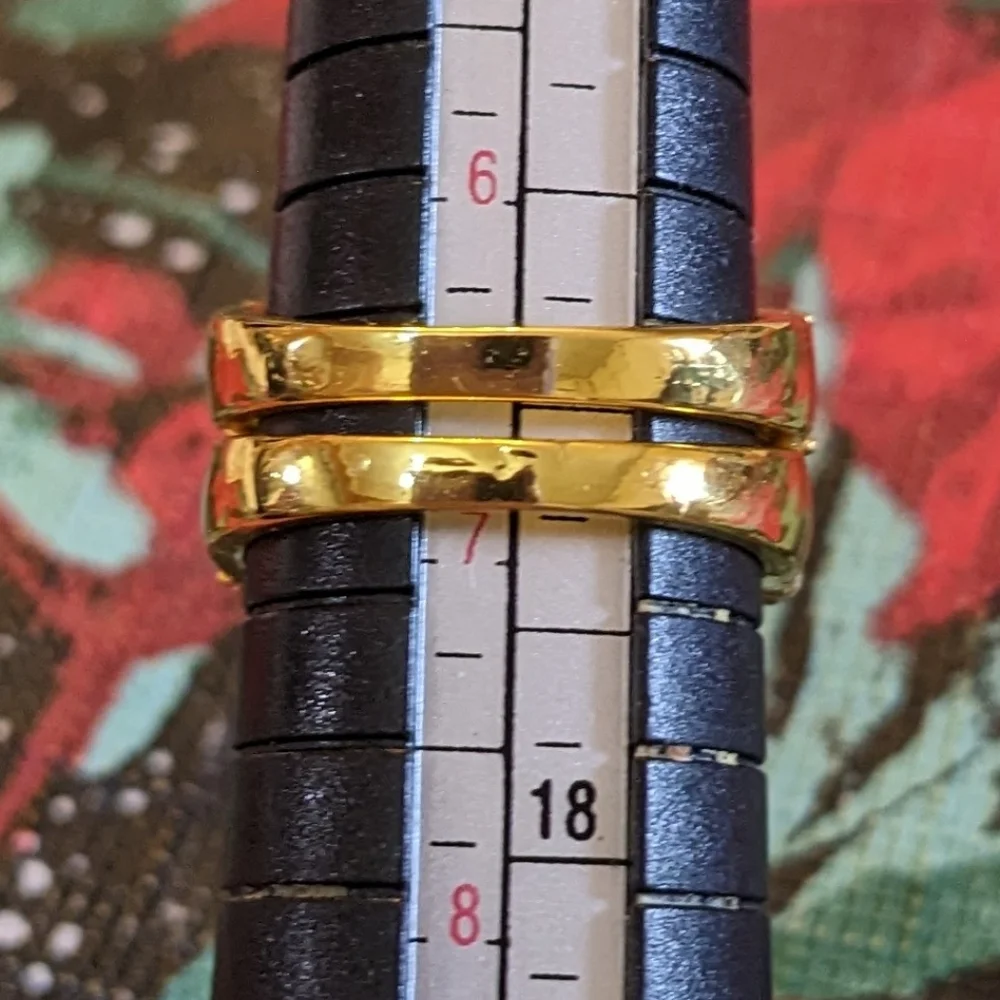 Gold Tone CZ Engagement Ring & Wedding Band Set – Size 7, T2B4K